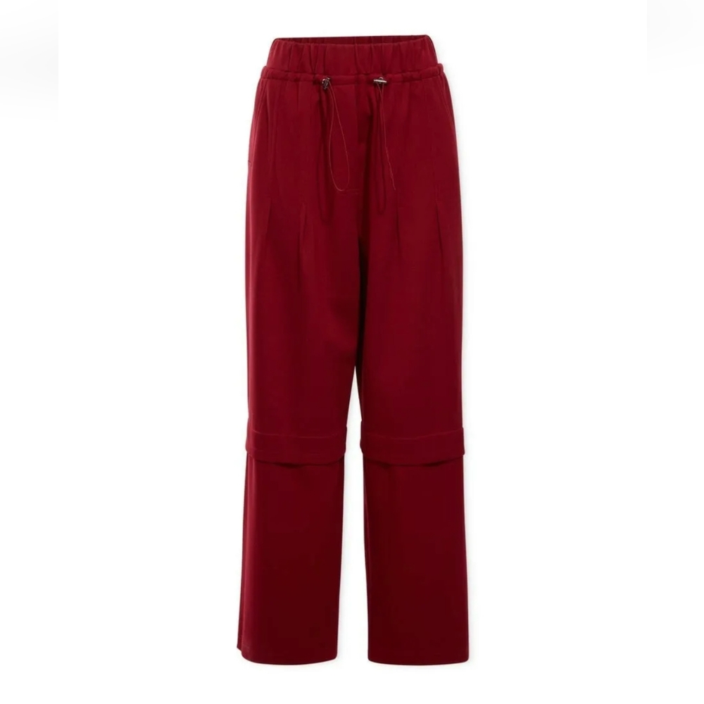 TWIN NYC Dressy Burgundy Sporty Pants M Knit Trousers Toggles Spring - Picture 1 of 6